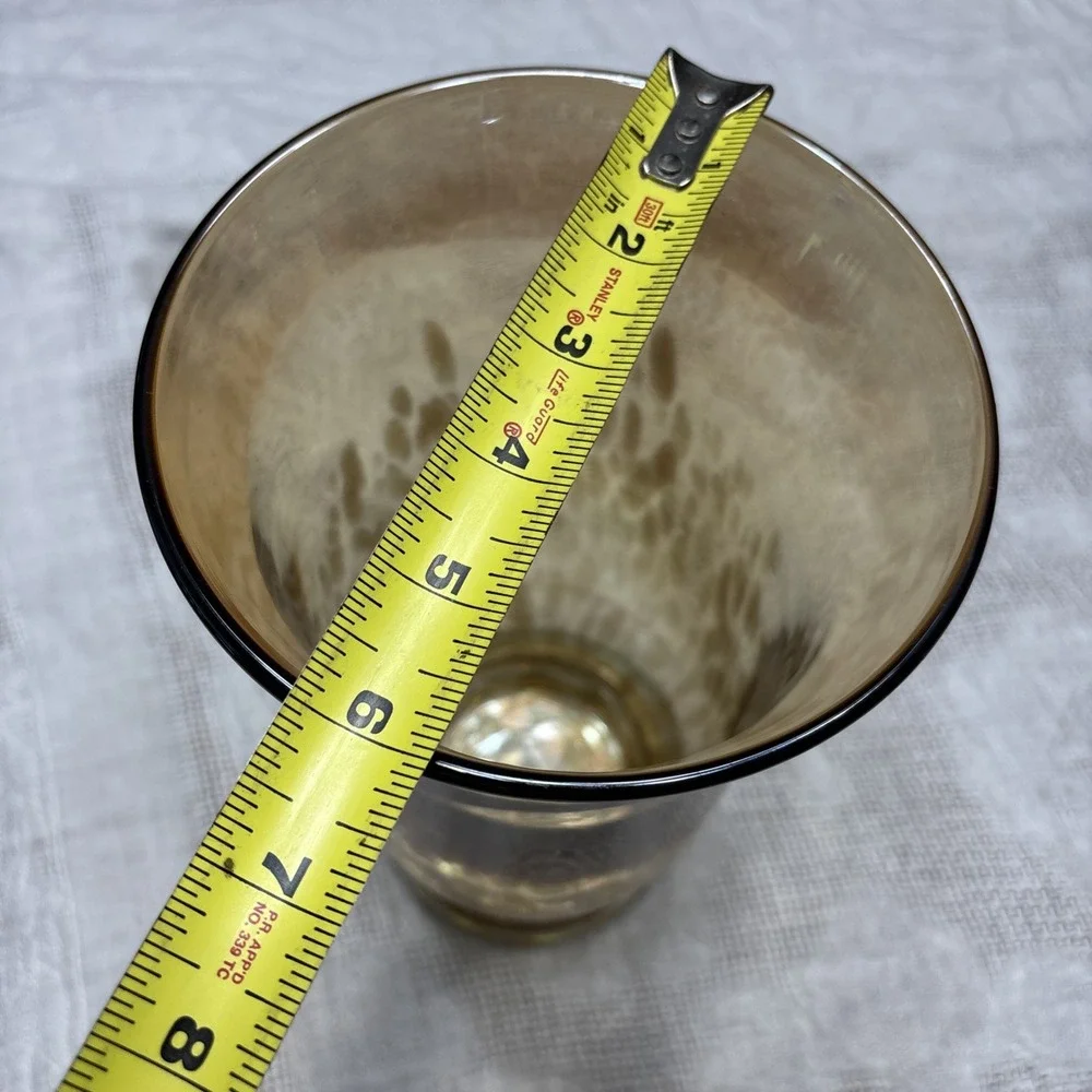 Large Art Blown Glass Gold Copper Speckled Pillar Candle Vase 11
